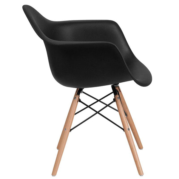 Flash Furniture Alonza Series Black Plastic Chair with Wood Base - FH-132-DPP-BK-GG