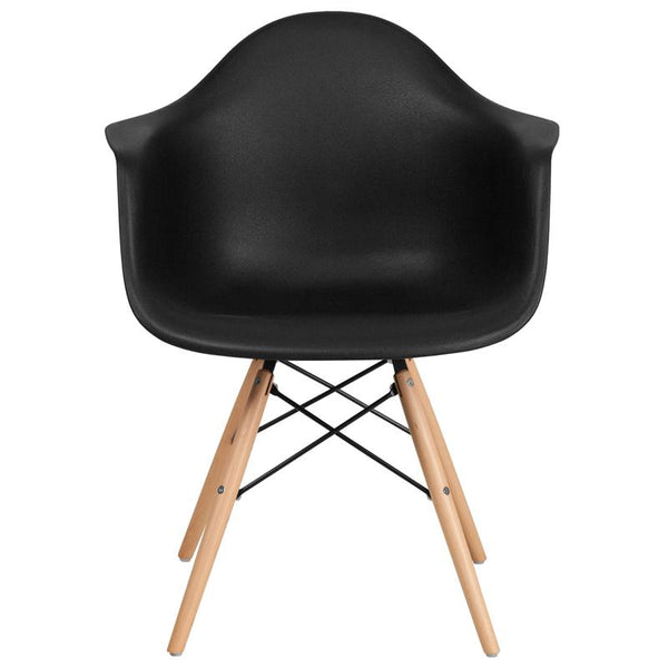 Flash Furniture Alonza Series Black Plastic Chair with Wood Base - FH-132-DPP-BK-GG