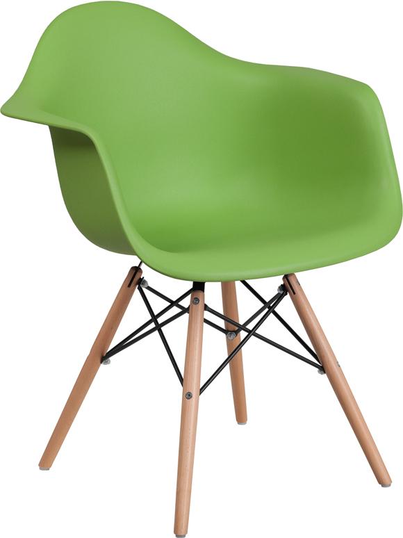 Flash Furniture Alonza Series Green Plastic Chair with Wood Base - FH-132-DPP-GN-GG