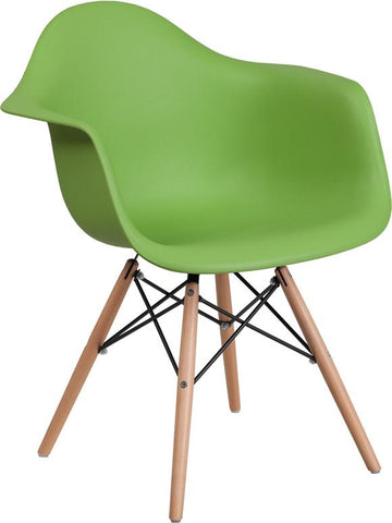 Flash Furniture Alonza Series Green Plastic Chair with Wood Base - FH-132-DPP-GN-GG