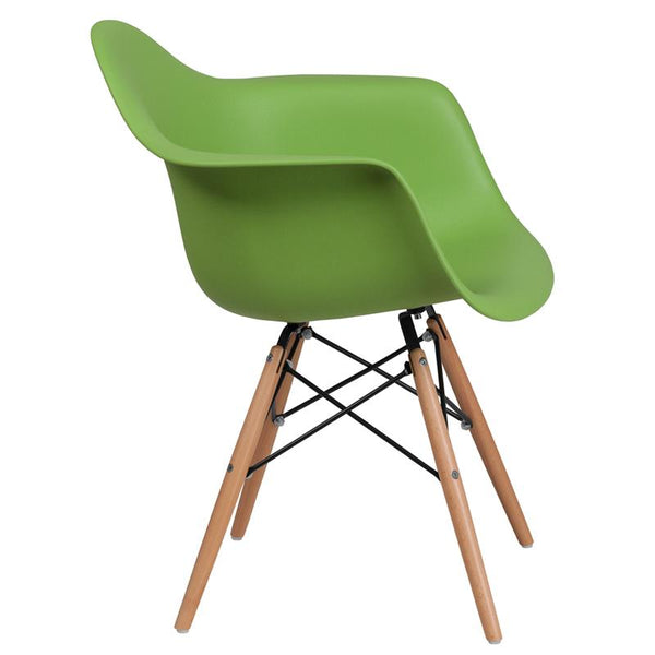 Flash Furniture Alonza Series Green Plastic Chair with Wood Base - FH-132-DPP-GN-GG