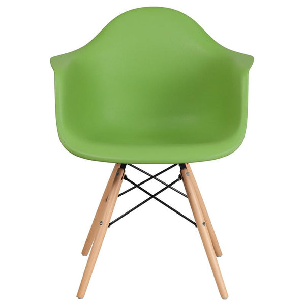 Flash Furniture Alonza Series Green Plastic Chair with Wood Base - FH-132-DPP-GN-GG