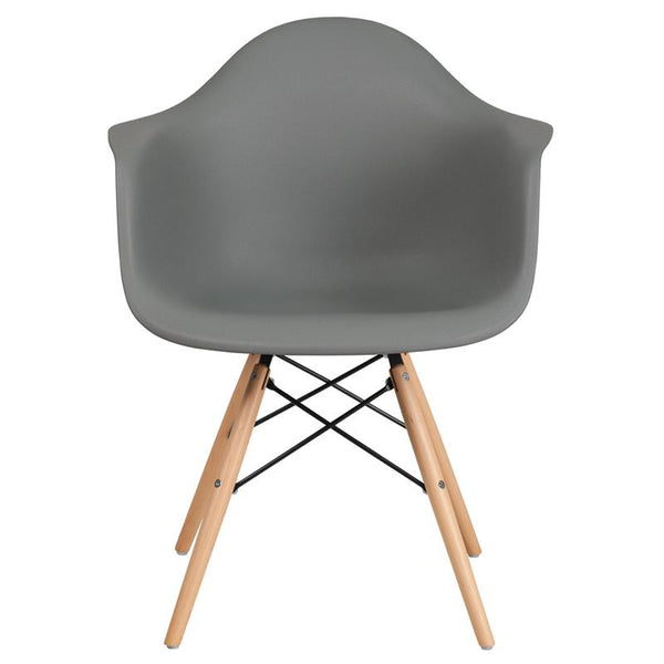 Flash Furniture Alonza Series Moss Gray Plastic Chair with Wood Base - FH-132-DPP-GY-GG