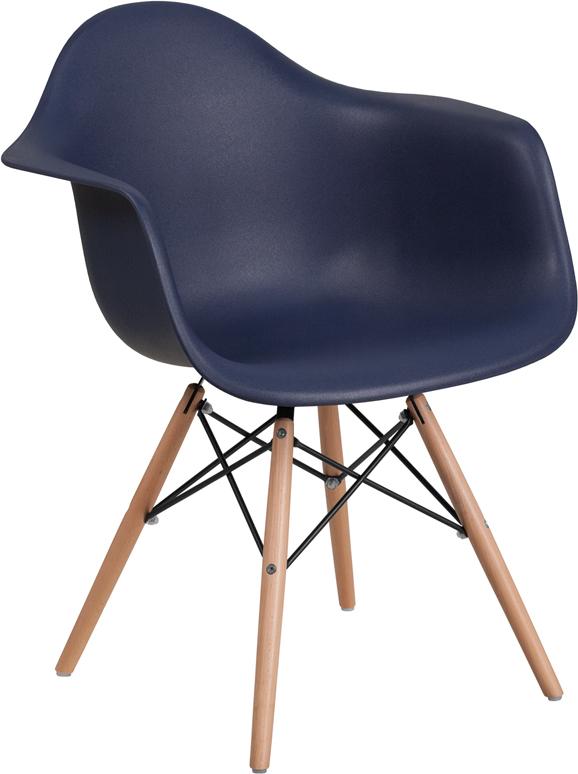 Flash Furniture Alonza Series Navy Plastic Chair with Wood Base - FH-132-DPP-NY-GG