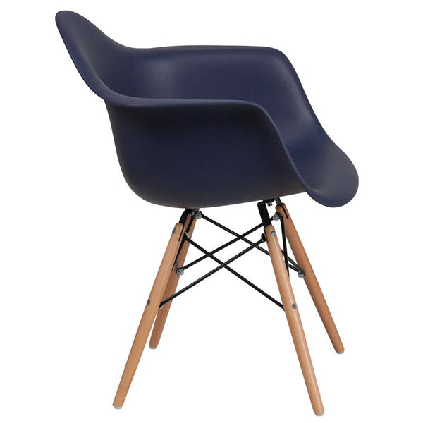 Flash Furniture Alonza Series Navy Plastic Chair with Wood Base - FH-132-DPP-NY-GG