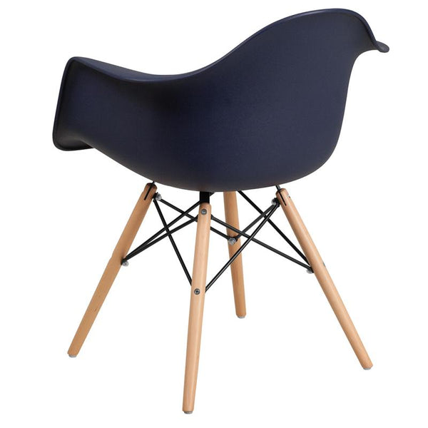 Flash Furniture Alonza Series Navy Plastic Chair with Wood Base - FH-132-DPP-NY-GG