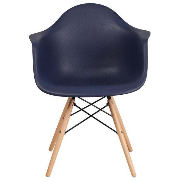 Flash Furniture Alonza Series Navy Plastic Chair with Wood Base - FH-132-DPP-NY-GG