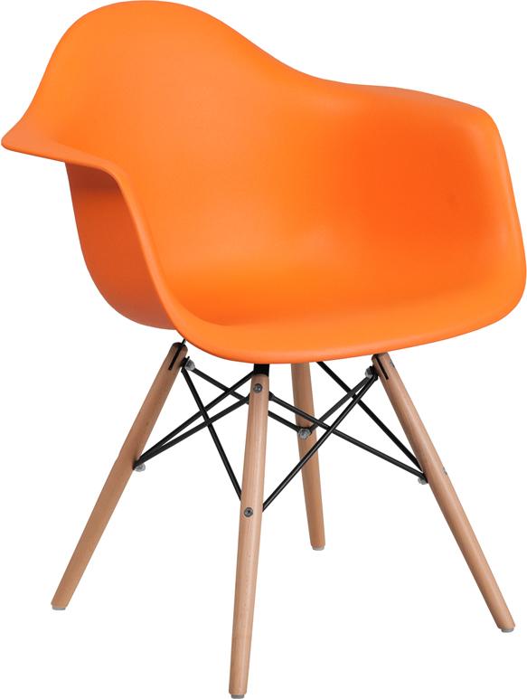 Flash Furniture Alonza Series Orange Plastic Chair with Wood Base - FH-132-DPP-OR-GG