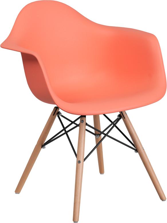 Flash Furniture Alonza Series Peach Plastic Chair with Wood Base - FH-132-DPP-PE-GG