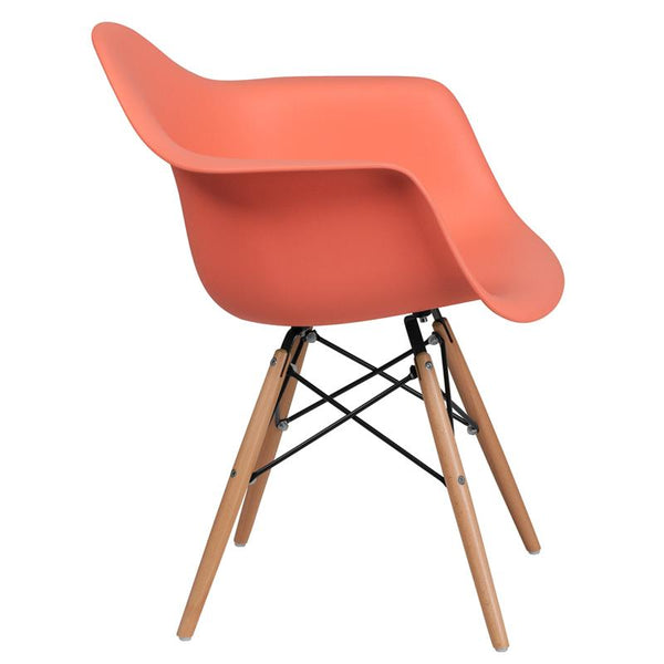 Flash Furniture Alonza Series Peach Plastic Chair with Wood Base - FH-132-DPP-PE-GG