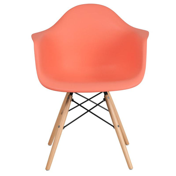 Flash Furniture Alonza Series Peach Plastic Chair with Wood Base - FH-132-DPP-PE-GG