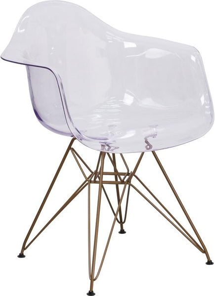 Flash Furniture Alonza Series Transparent Side Chair with Gold Base - FH-132-CPC1-GG