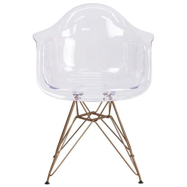 Flash Furniture Alonza Series Transparent Side Chair with Gold Base - FH-132-CPC1-GG