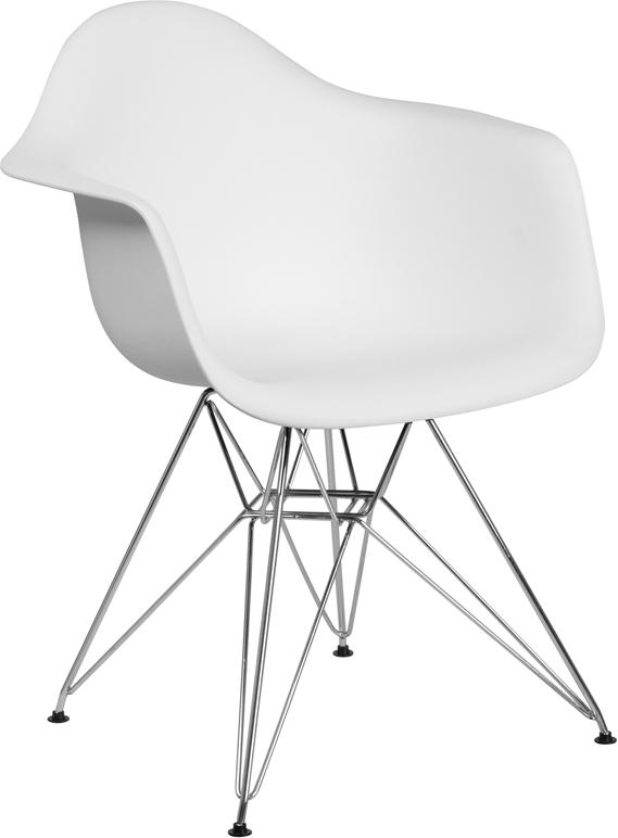 Flash Furniture Alonza Series White Plastic Chair with Chrome Base - FH-132-CPP1-WH-GG