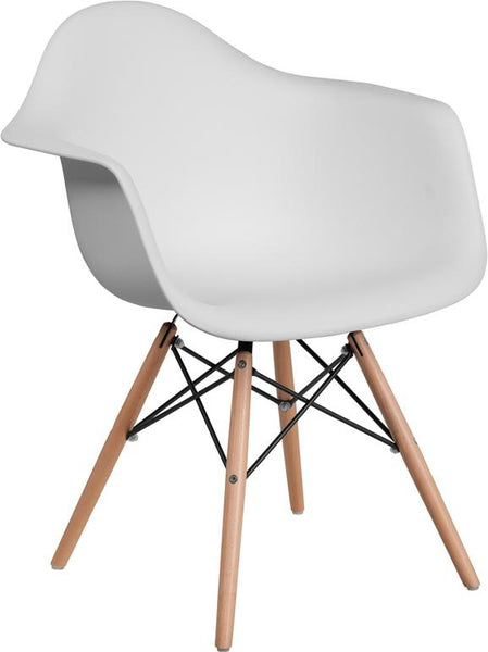 Flash Furniture Alonza Series White Plastic Chair with Wood Base - FH-132-DPP-WH-GG