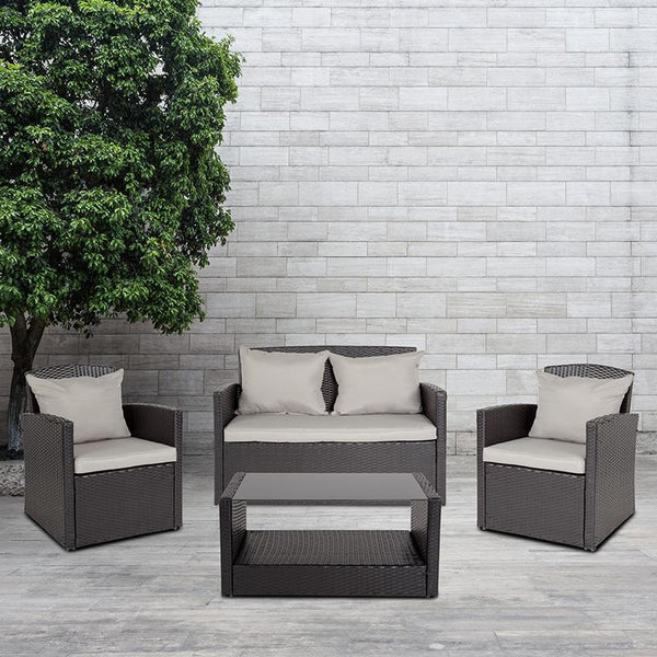 Flash Furniture Aransas Series 4 Piece Black Patio Set with Gray Back Pillows and Seat Cushions - JJ-S351-GG