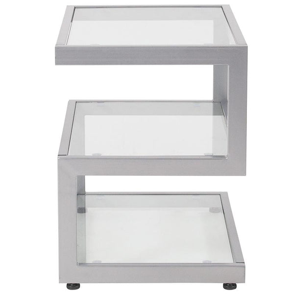 Flash Furniture Ashmont Collection Glass End Table with Contemporary Steel Design - NAN-JH-1736-GG