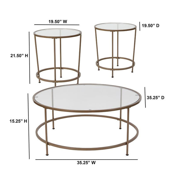 Flash Furniture Astoria Collection 3 Piece Coffee and End Table Set with Glass Tops and Matte Gold Frames - NAN-CEK-1-GG