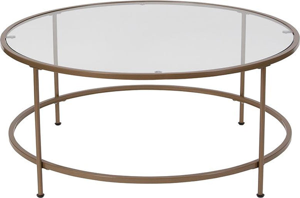 Flash Furniture Astoria Collection Glass Coffee Table with Matte Gold Frame - NAN-JN-21750CT-GG