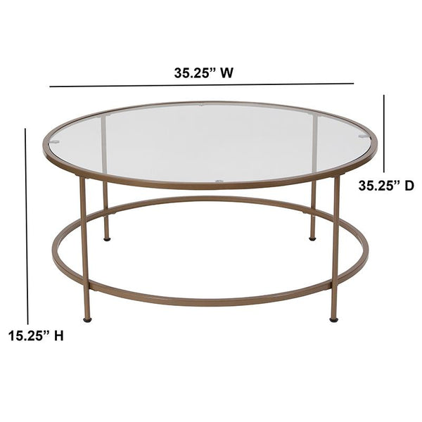 Flash Furniture Astoria Collection Glass Coffee Table with Matte Gold Frame - NAN-JN-21750CT-GG