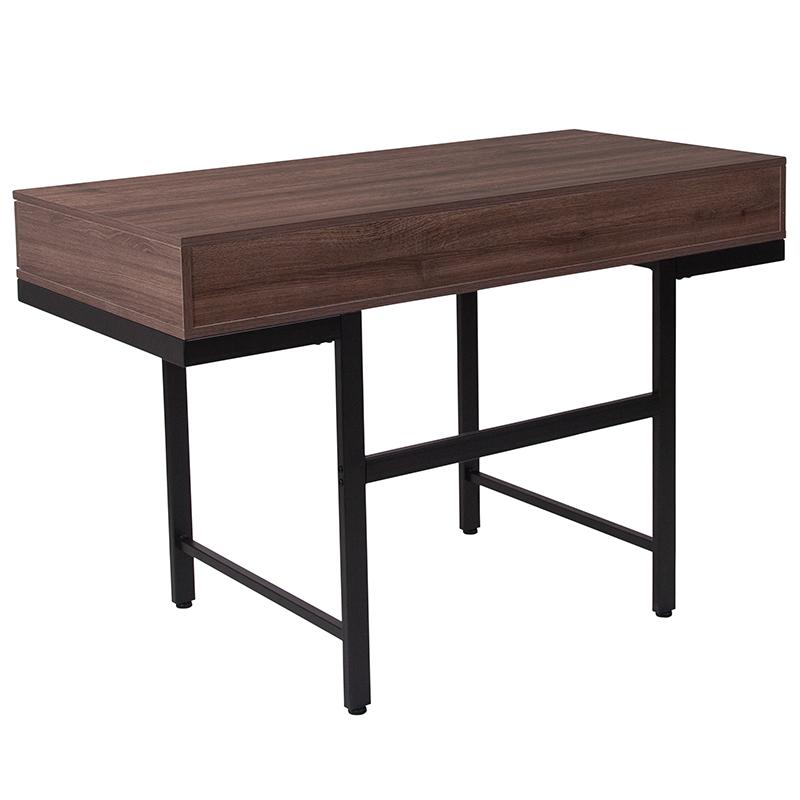 Flash Furniture Bartlett Dark Ash Wood Grain Finish Computer Desk with Drawers and Black Metal Legs - NAN-NJ-29315-GG