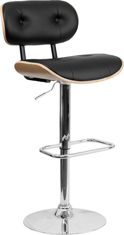 Flash Furniture Beech Bentwood Adjustable Height Barstool with Button Tufted Black Vinyl Seat - SD-2228-BEECH-GG