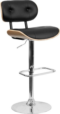 Flash Furniture Beech Bentwood Adjustable Height Barstool with Button Tufted Black Vinyl Seat - SD-2228-BEECH-GG