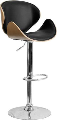 Flash Furniture Beech Bentwood Adjustable Height Barstool with Curved Back and Black Vinyl Seat - SD-2203-BEECH-GG