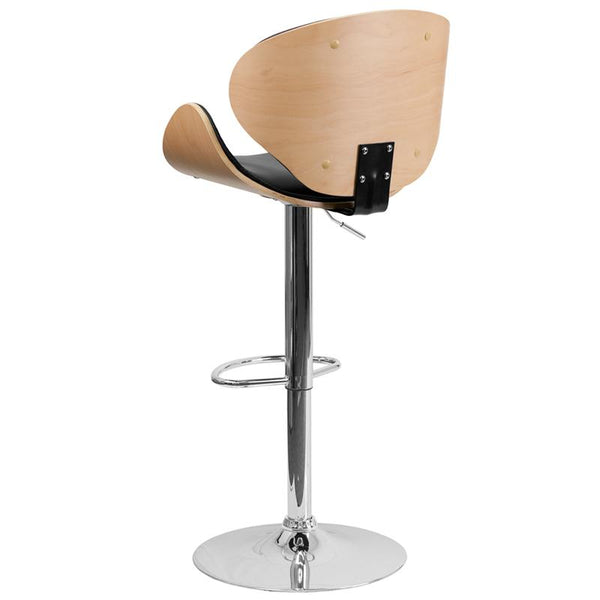 Flash Furniture Beech Bentwood Adjustable Height Barstool with Curved Back and Black Vinyl Seat - SD-2203-BEECH-GG