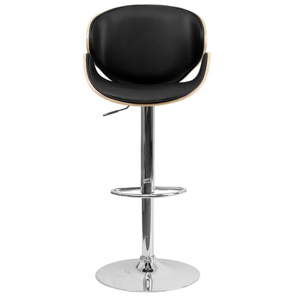 Flash Furniture Beech Bentwood Adjustable Height Barstool with Curved Back and Black Vinyl Seat - SD-2203-BEECH-GG