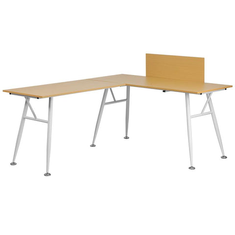 Flash Furniture Beech Laminate L-Shape Computer Desk with White Metal Frame - NAN-WK-110-GG