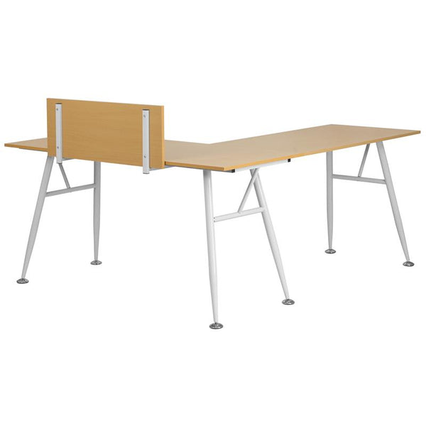 Flash Furniture Beech Laminate L-Shape Computer Desk with White Metal Frame - NAN-WK-110-GG