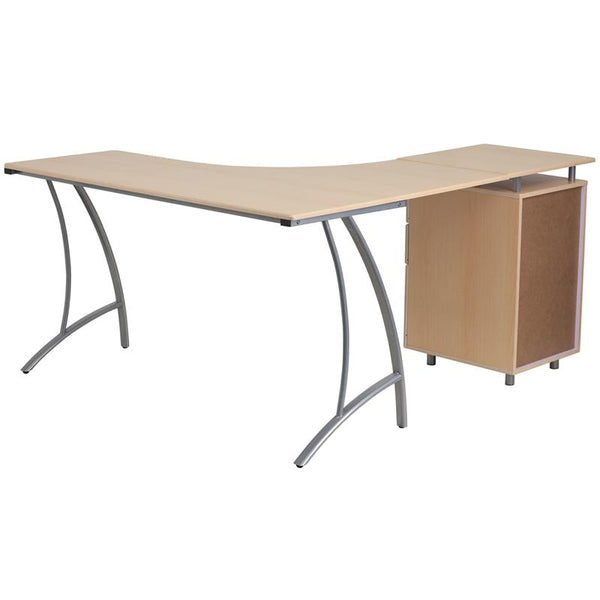 Flash Furniture Beech Laminate L-Shape Desk with Three Drawer Pedestal - NAN-WK-113-GG