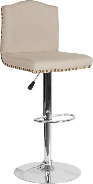 Flash Furniture Bellagio Contemporary Adjustable Height Barstool with Accent Nail Trim in Beige Fabric - DS-8111-BGE-F-GG