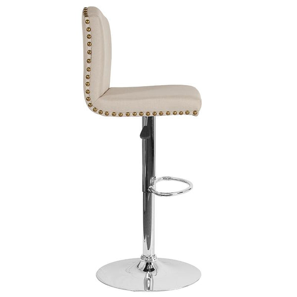 Flash Furniture Bellagio Contemporary Adjustable Height Barstool with Accent Nail Trim in Beige Fabric - DS-8111-BGE-F-GG