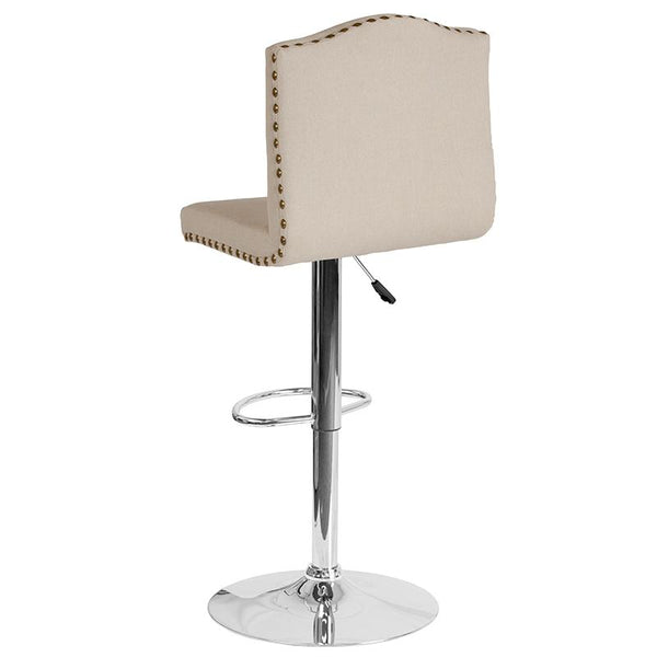 Flash Furniture Bellagio Contemporary Adjustable Height Barstool with Accent Nail Trim in Beige Fabric - DS-8111-BGE-F-GG