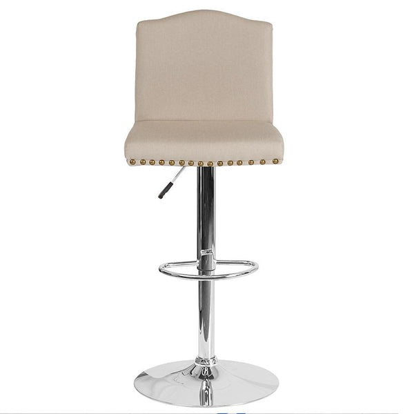 Flash Furniture Bellagio Contemporary Adjustable Height Barstool with Accent Nail Trim in Beige Fabric - DS-8111-BGE-F-GG