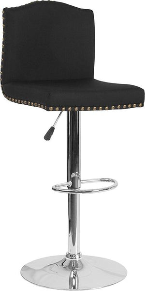Flash Furniture Bellagio Contemporary Adjustable Height Barstool with Accent Nail Trim in Black Fabric - DS-8111-BLK-F-GG