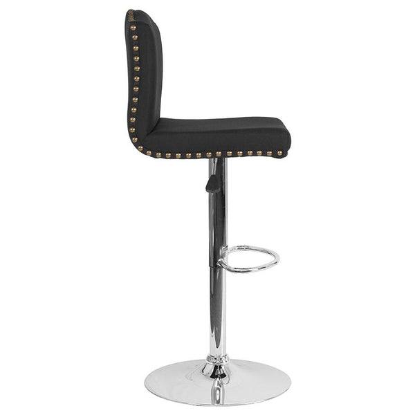 Flash Furniture Bellagio Contemporary Adjustable Height Barstool with Accent Nail Trim in Black Fabric - DS-8111-BLK-F-GG