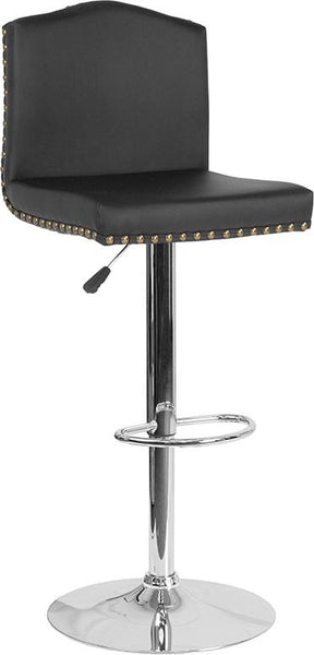 Flash Furniture Bellagio Contemporary Adjustable Height Barstool with Accent Nail Trim in Black Leather - DS-8111-BLK-GG