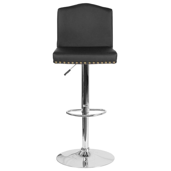 Flash Furniture Bellagio Contemporary Adjustable Height Barstool with Accent Nail Trim in Black Leather - DS-8111-BLK-GG