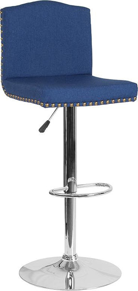 Flash Furniture Bellagio Contemporary Adjustable Height Barstool with Accent Nail Trim in Blue Fabric - DS-8111-BLU-F-GG