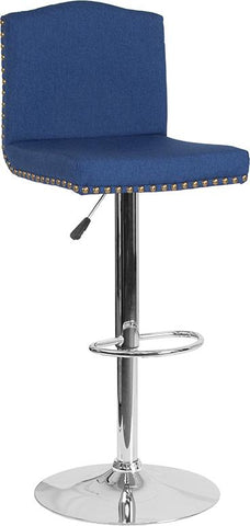 Flash Furniture Bellagio Contemporary Adjustable Height Barstool with Accent Nail Trim in Blue Fabric - DS-8111-BLU-F-GG