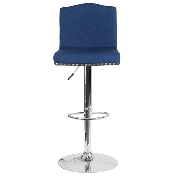 Flash Furniture Bellagio Contemporary Adjustable Height Barstool with Accent Nail Trim in Blue Fabric - DS-8111-BLU-F-GG