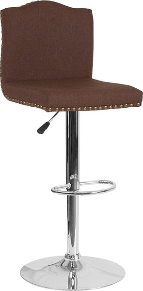 Flash Furniture Bellagio Contemporary Adjustable Height Barstool with Accent Nail Trim in Brown Fabric - DS-8111-BRN-F-GG