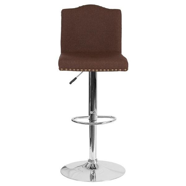 Flash Furniture Bellagio Contemporary Adjustable Height Barstool with Accent Nail Trim in Brown Fabric - DS-8111-BRN-F-GG