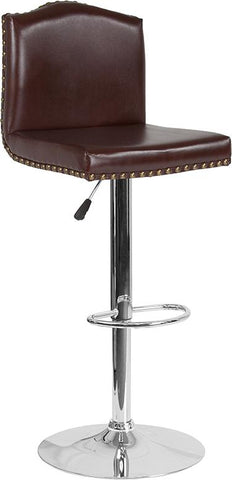 Flash Furniture Bellagio Contemporary Adjustable Height Barstool with Accent Nail Trim in Brown Leather - DS-8111-BRN-GG