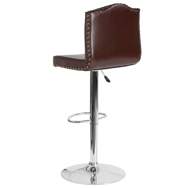 Flash Furniture Bellagio Contemporary Adjustable Height Barstool with Accent Nail Trim in Brown Leather - DS-8111-BRN-GG
