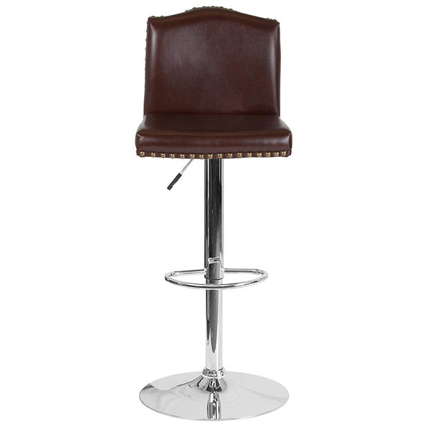 Flash Furniture Bellagio Contemporary Adjustable Height Barstool with Accent Nail Trim in Brown Leather - DS-8111-BRN-GG