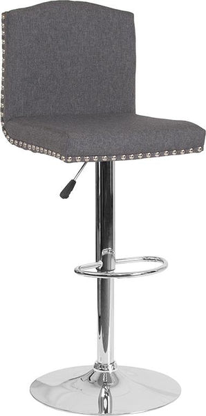 Flash Furniture Bellagio Contemporary Adjustable Height Barstool with Accent Nail Trim in Dark Gray Fabric - DS-8111-DGY-F-GG